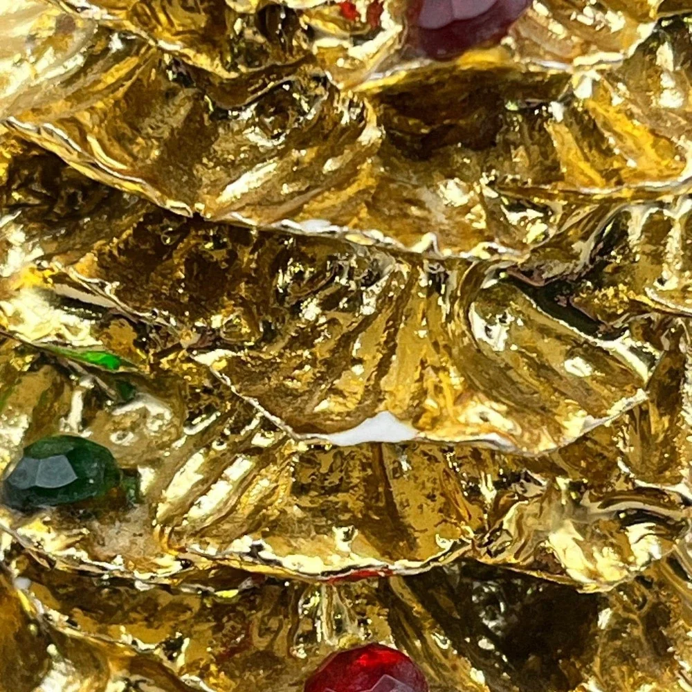 Vtg‎ 1994 Enesco Gold Heavy Jeweled Christmas Tree Tabletop Set of 2 6